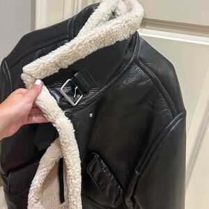 Zara Faux Leather Fleece Collar Jacket / leather Fleece Moto CEO Jacket